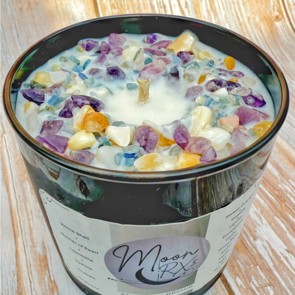 Sea Salt + Orchid Crystal Candle for spiritual enlightenment, intention, soy wax